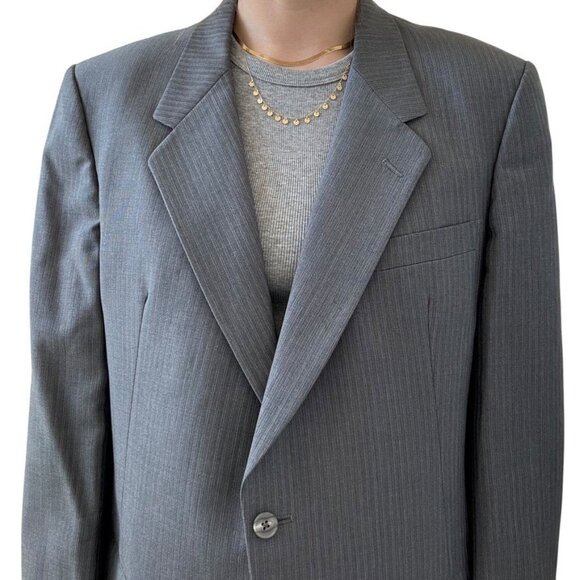 Vintage Christian Dior Gray Wool Pinstripe Oversized Blazer Sport Coat 44R - Picture 5 of 11